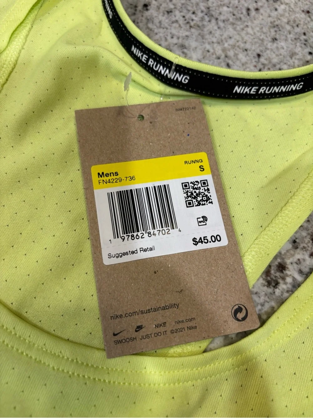 Nike Elite Dri-Fit ADV ‘Neon Yellow’ Men’s Size Small Running Singlet FN4229-736